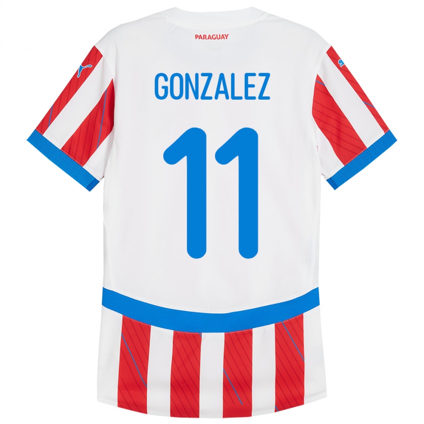 Niño Camiseta Paraguay Enso González #11 Blanco Rojo 1ª Equipación 24-26 La Camisa Perú