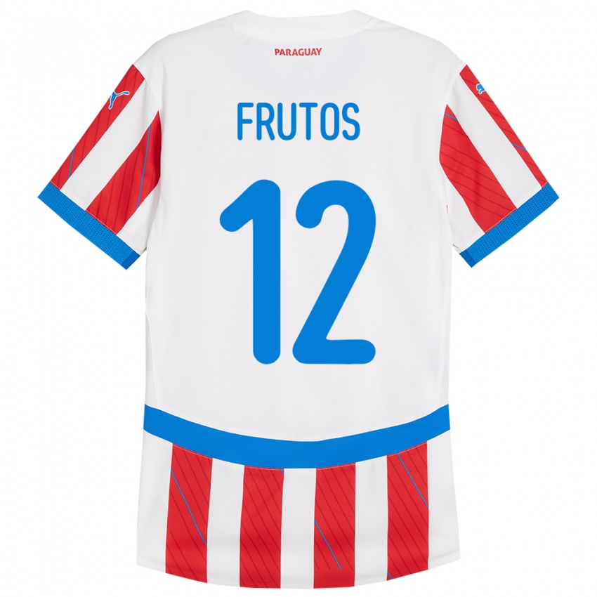 Niño Camiseta Paraguay Rodrigo Frutos #12 Blanco Rojo 1ª Equipación 24-26 La Camisa Perú