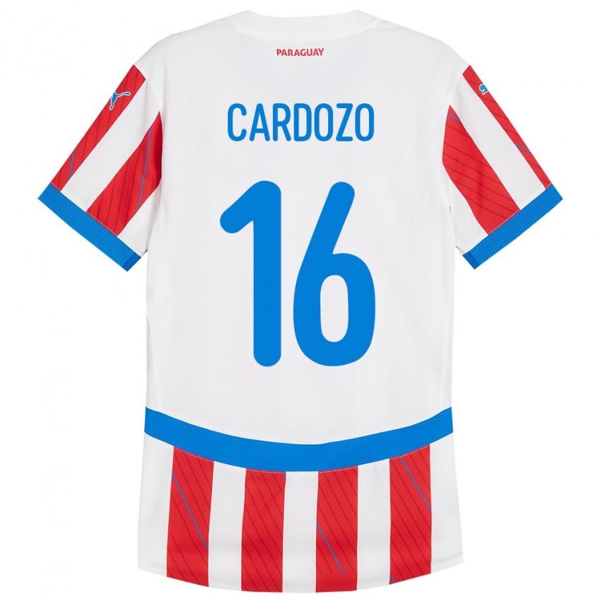 Niño Camiseta Paraguay Juan Cardozo #16 Blanco Rojo 1ª Equipación 24-26 La Camisa Perú