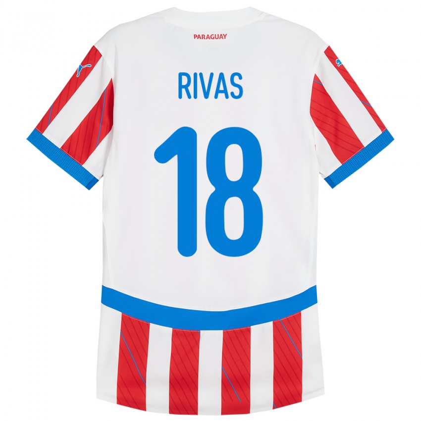 Niño Camiseta Paraguay Daniel Rivas #18 Blanco Rojo 1ª Equipación 24-26 La Camisa Perú