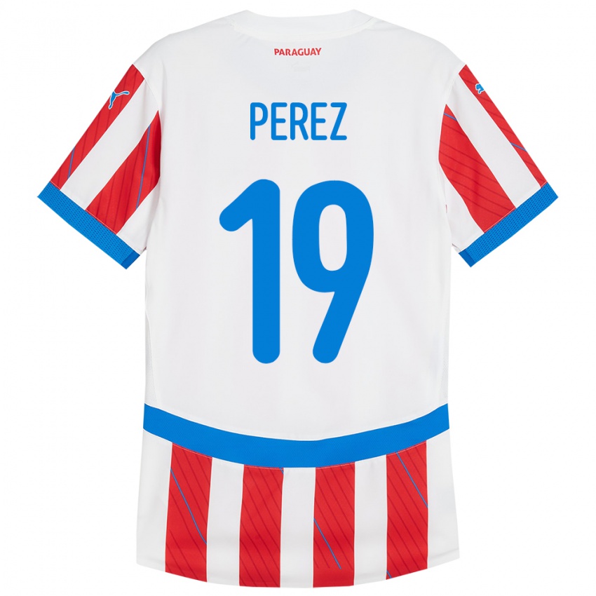 Niño Camiseta Paraguay Marcelo Pérez #19 Blanco Rojo 1ª Equipación 24-26 La Camisa Perú