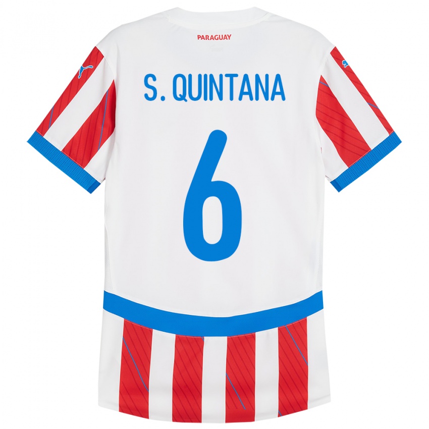 Niño Camiseta Paraguay Sebastián Quintana #6 Blanco Rojo 1ª Equipación 24-26 La Camisa Perú