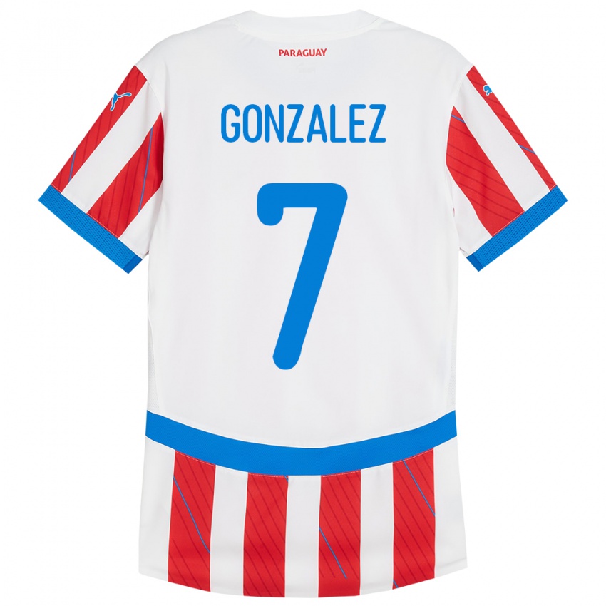 Niño Camiseta Paraguay Diego González #7 Blanco Rojo 1ª Equipación 24-26 La Camisa Perú