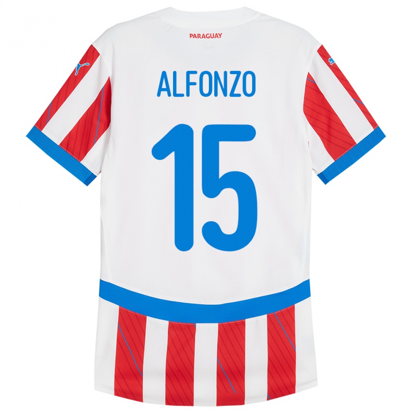 Niño Camiseta Paraguay Axel Alfonzo #15 Blanco Rojo 1ª Equipación 24-26 La Camisa Perú