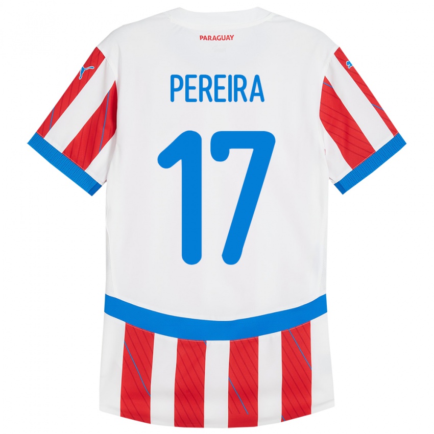 Niño Camiseta Paraguay Kevin Pereira #17 Blanco Rojo 1ª Equipación 24-26 La Camisa Perú