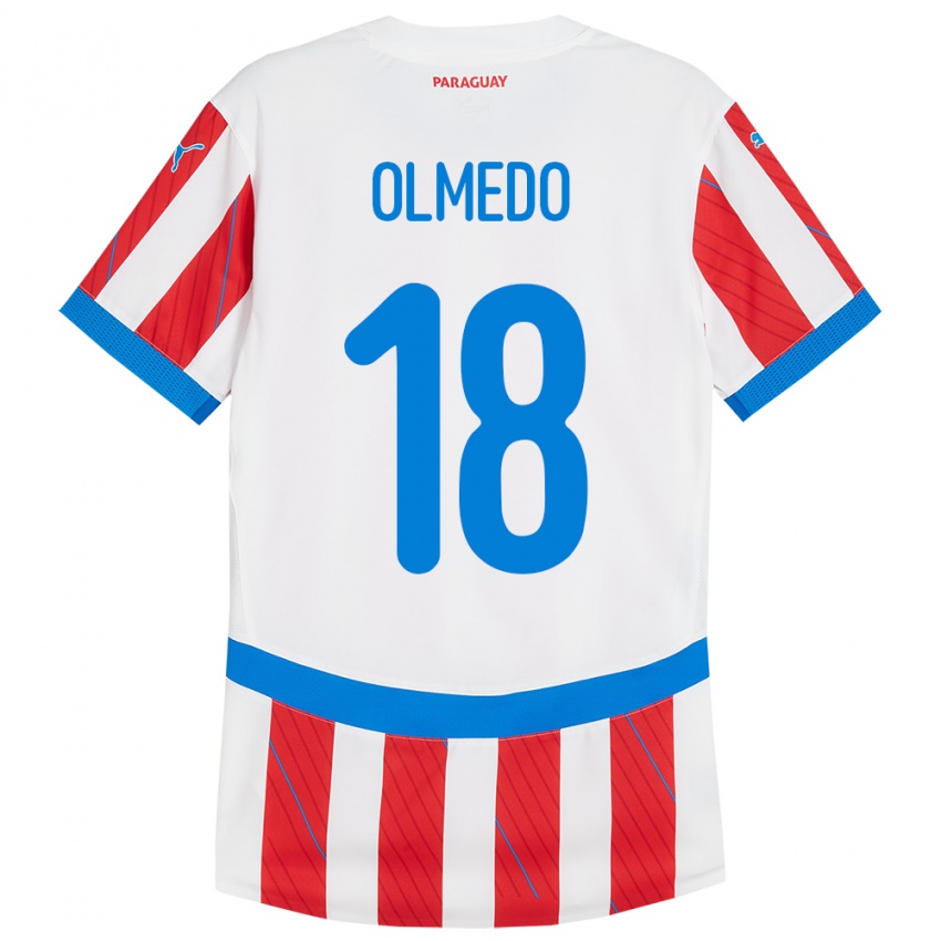 Niño Camiseta Paraguay Cesar Olmedo #18 Blanco Rojo 1ª Equipación 24-26 La Camisa Perú