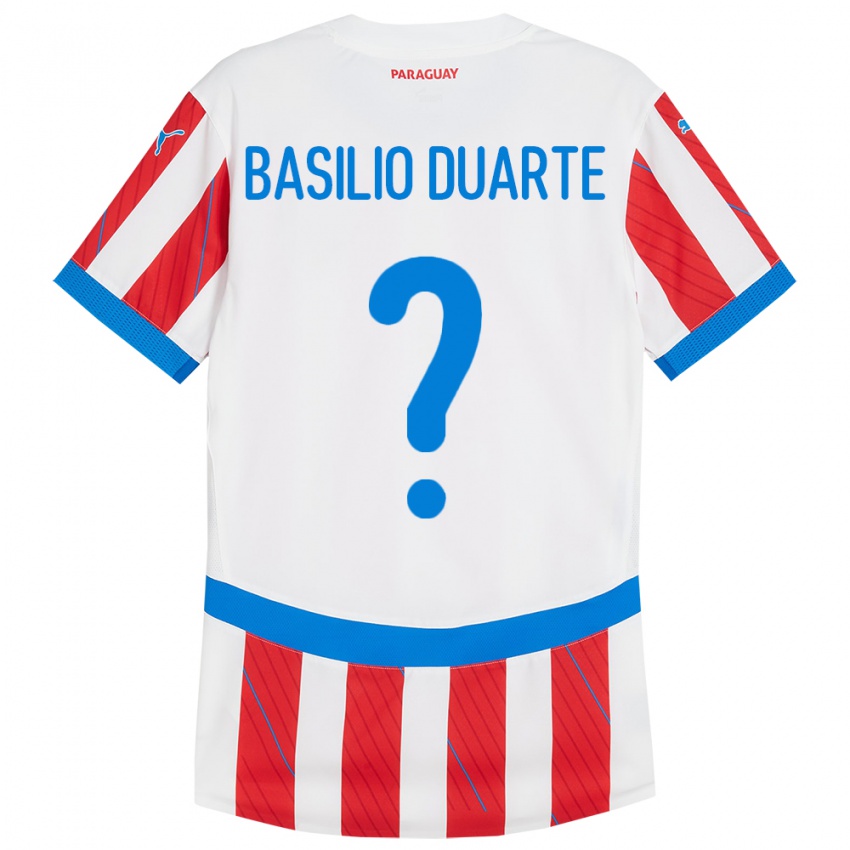 Niño Camiseta Paraguay Basilio Duarte #0 Blanco Rojo 1ª Equipación 24-26 La Camisa Perú