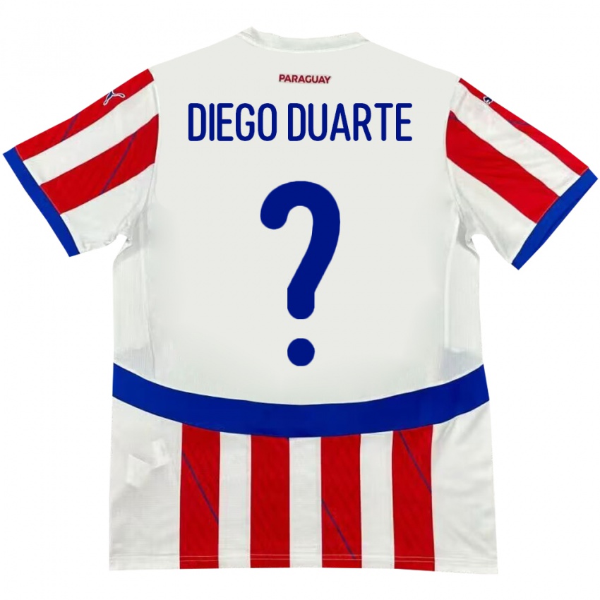 Niño Camiseta Paraguay Diego Duarte #0 Blanco Rojo 1ª Equipación 24-26 La Camisa Perú