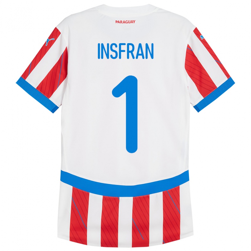 Niño Camiseta Paraguay Facundo Insfrán #1 Blanco Rojo 1ª Equipación 24-26 La Camisa Perú