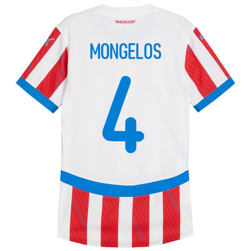 Niño Camiseta Paraguay Rolando Mongelós #4 Blanco Rojo 1ª Equipación 24-26 La Camisa Perú