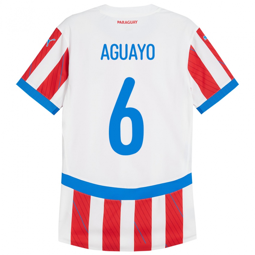 Niño Camiseta Paraguay Ángel Aguayo #6 Blanco Rojo 1ª Equipación 24-26 La Camisa Perú