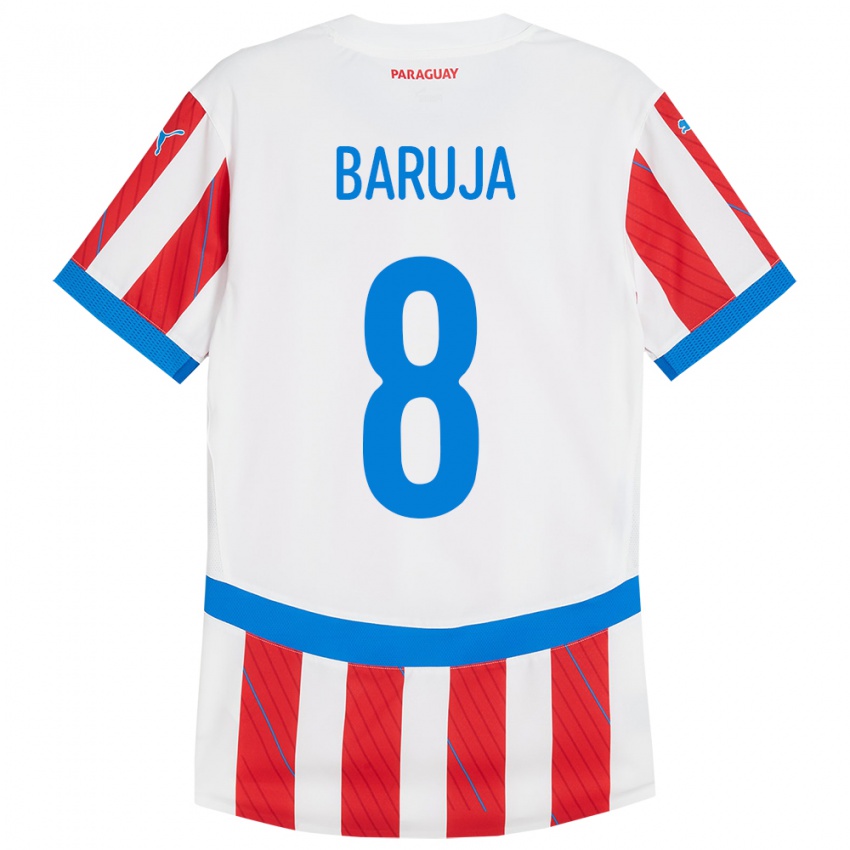 Niño Camiseta Paraguay Fabrizio Baruja #8 Blanco Rojo 1ª Equipación 24-26 La Camisa Perú