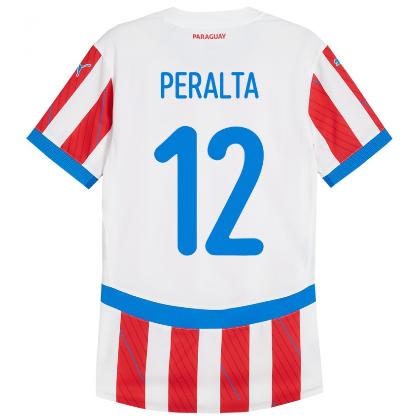 Niño Camiseta Paraguay Jesús Peralta #12 Blanco Rojo 1ª Equipación 24-26 La Camisa Perú