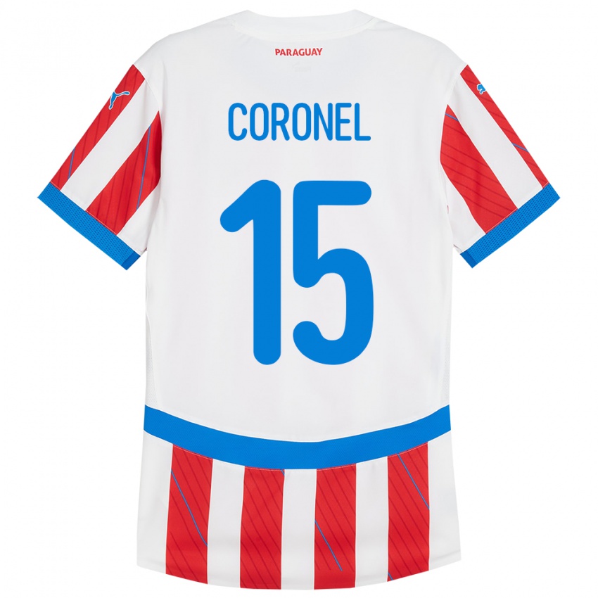 Niño Camiseta Paraguay Éver Coronel #15 Blanco Rojo 1ª Equipación 24-26 La Camisa Perú