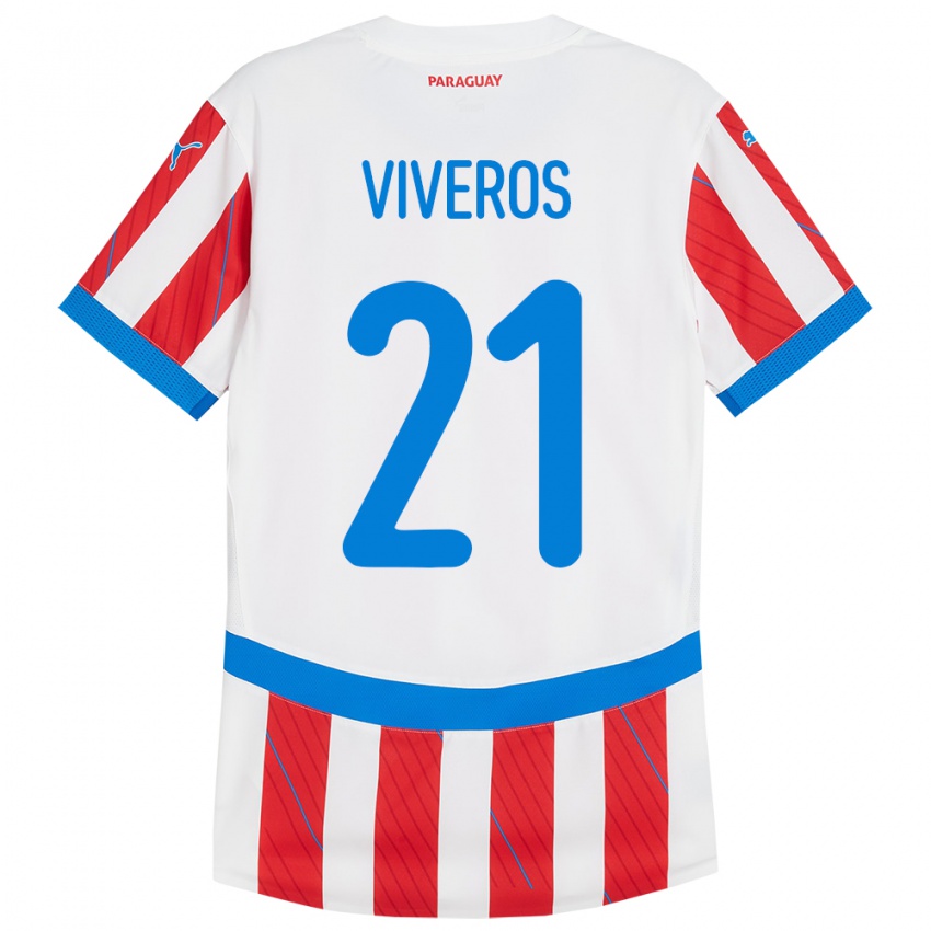 Niño Camiseta Paraguay Fernando Viveros #21 Blanco Rojo 1ª Equipación 24-26 La Camisa Perú