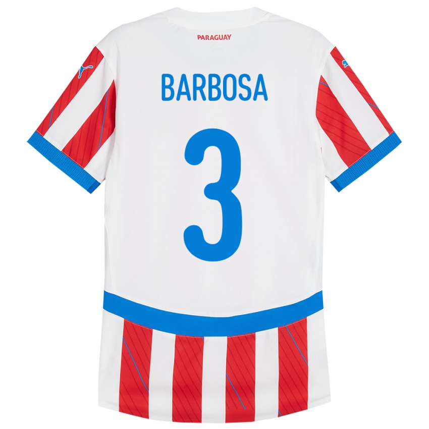 Niño Camiseta Paraguay Camila Barbosa #3 Blanco Rojo 1ª Equipación 24-26 La Camisa Perú