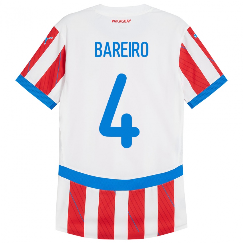 Niño Camiseta Paraguay Daysy Bareiro #4 Blanco Rojo 1ª Equipación 24-26 La Camisa Perú