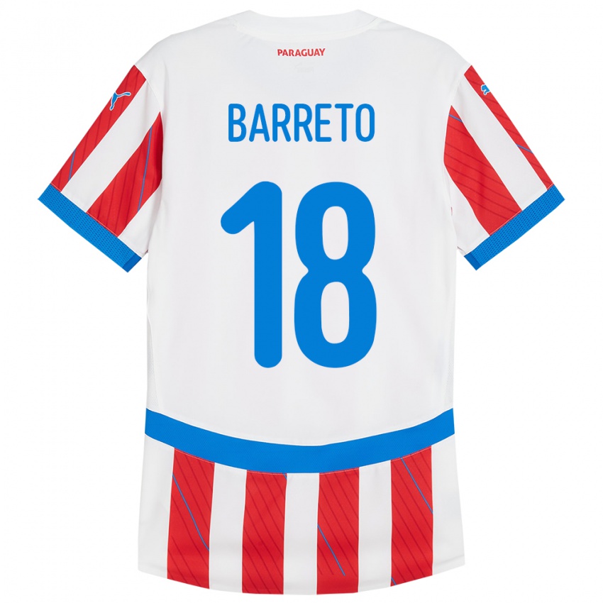 Niño Camiseta Paraguay Liz Barreto #18 Blanco Rojo 1ª Equipación 24-26 La Camisa Perú