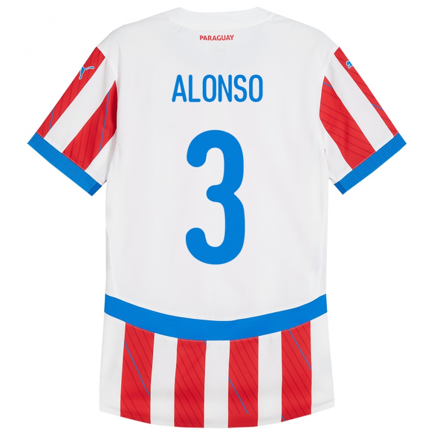 Niño Camiseta Paraguay Lorena Alonso #3 Blanco Rojo 1ª Equipación 24-26 La Camisa Perú