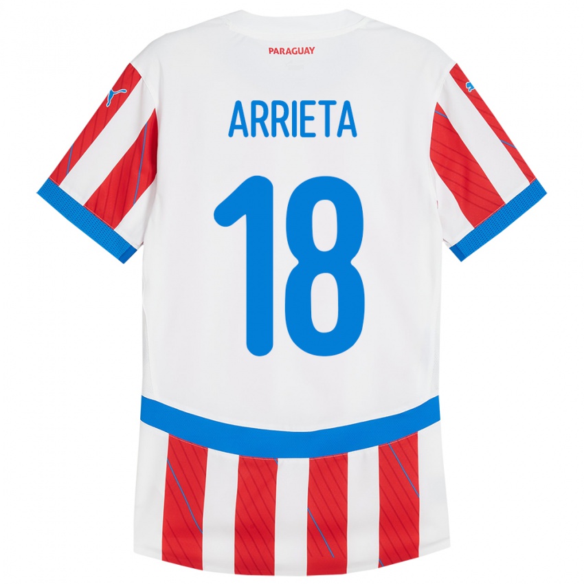 Niño Camiseta Paraguay Camila Arrieta #18 Blanco Rojo 1ª Equipación 24-26 La Camisa Perú