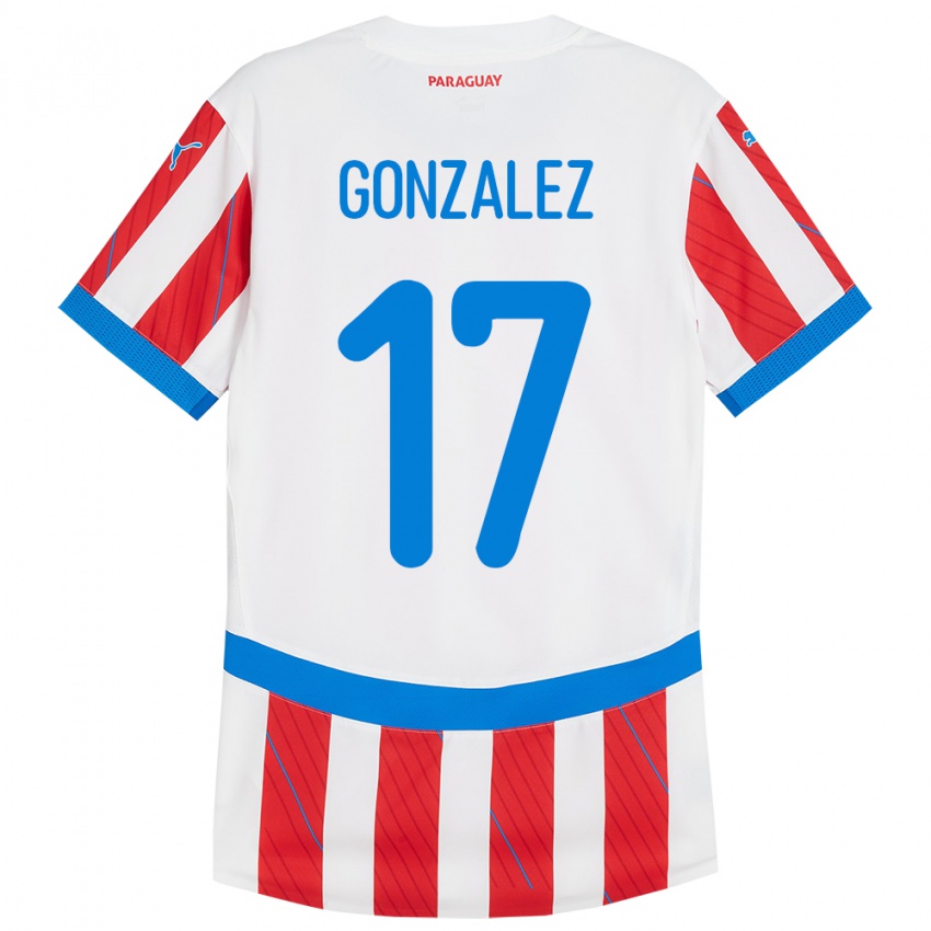 Niño Camiseta Paraguay Lourdes González #17 Blanco Rojo 1ª Equipación 24-26 La Camisa Perú