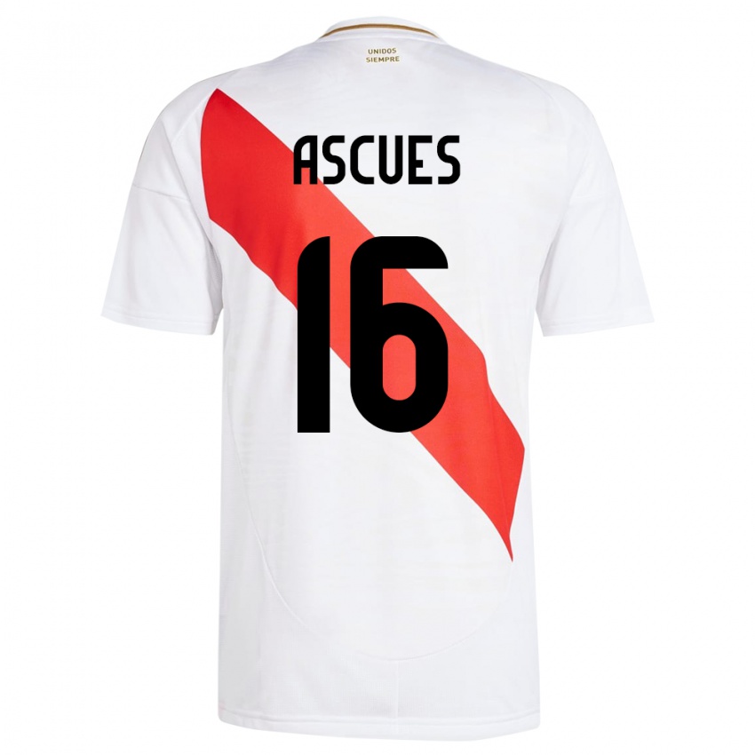 Niño Camiseta Perú Carlos Ascues #16 Blanco 1ª Equipación 24-26 La Camisa Perú