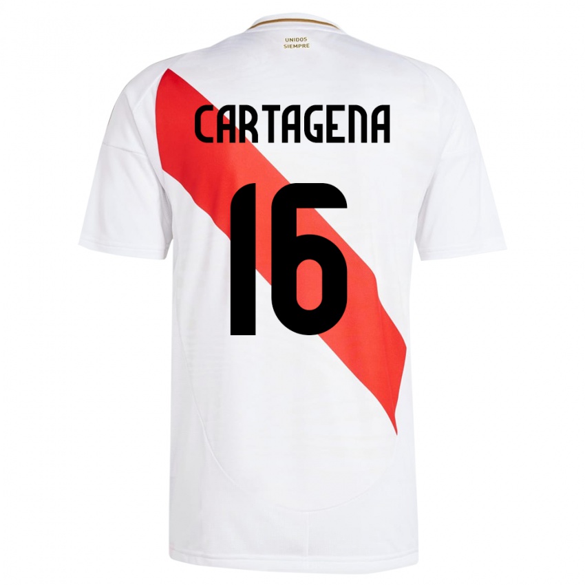 Niño Camiseta Perú Wilder Cartagena #16 Blanco 1ª Equipación 24-26 La Camisa Perú