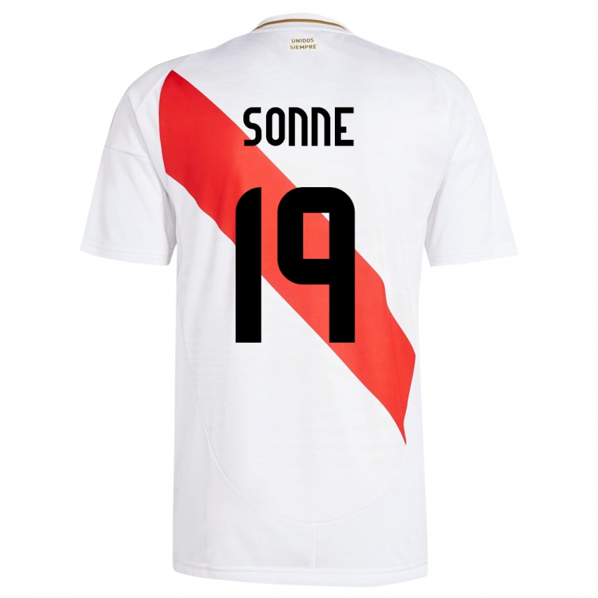 Niño Camiseta Perú Oliver Sonne #19 Blanco 1ª Equipación 24-26 La Camisa Perú