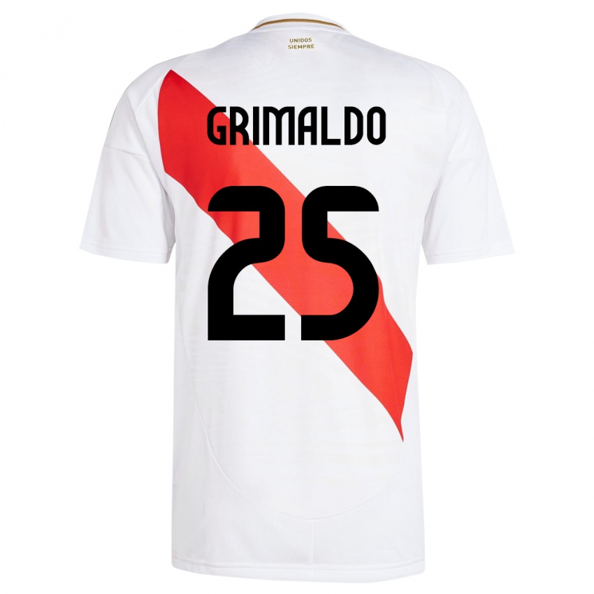 Niño Camiseta Perú Joao Grimaldo #25 Blanco 1ª Equipación 24-26 La Camisa Perú