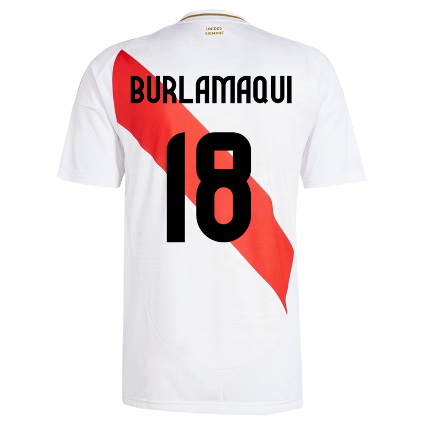 Niño Camiseta Perú Alessandro Burlamaqui #18 Blanco 1ª Equipación 24-26 La Camisa Perú