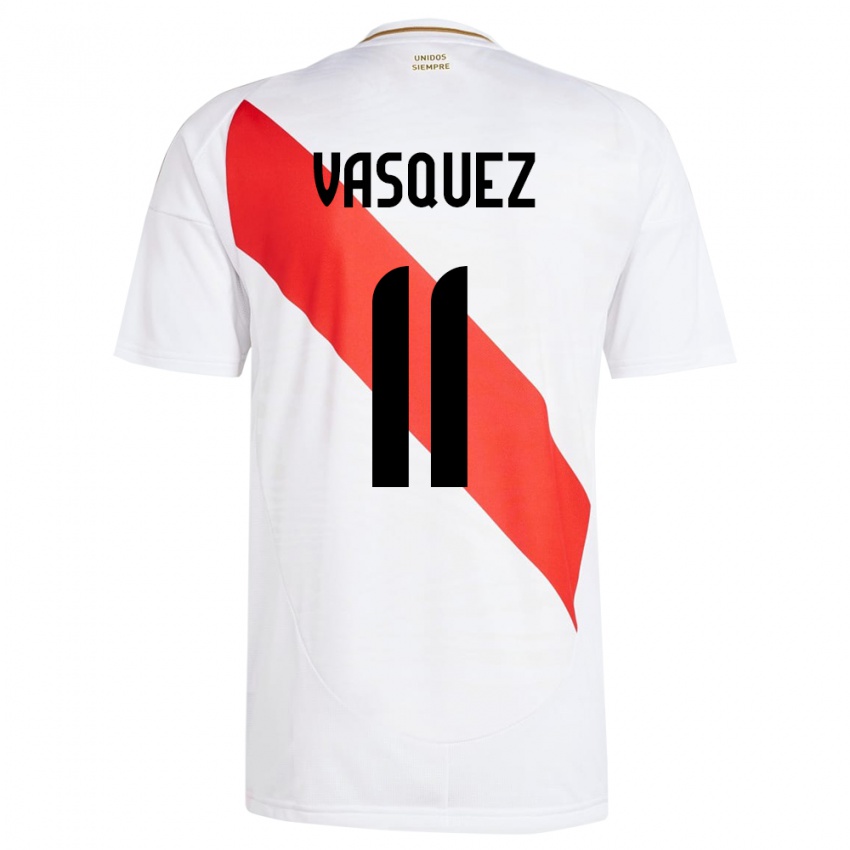 Niño Camiseta Perú Diether Vásquez #11 Blanco 1ª Equipación 24-26 La Camisa Perú