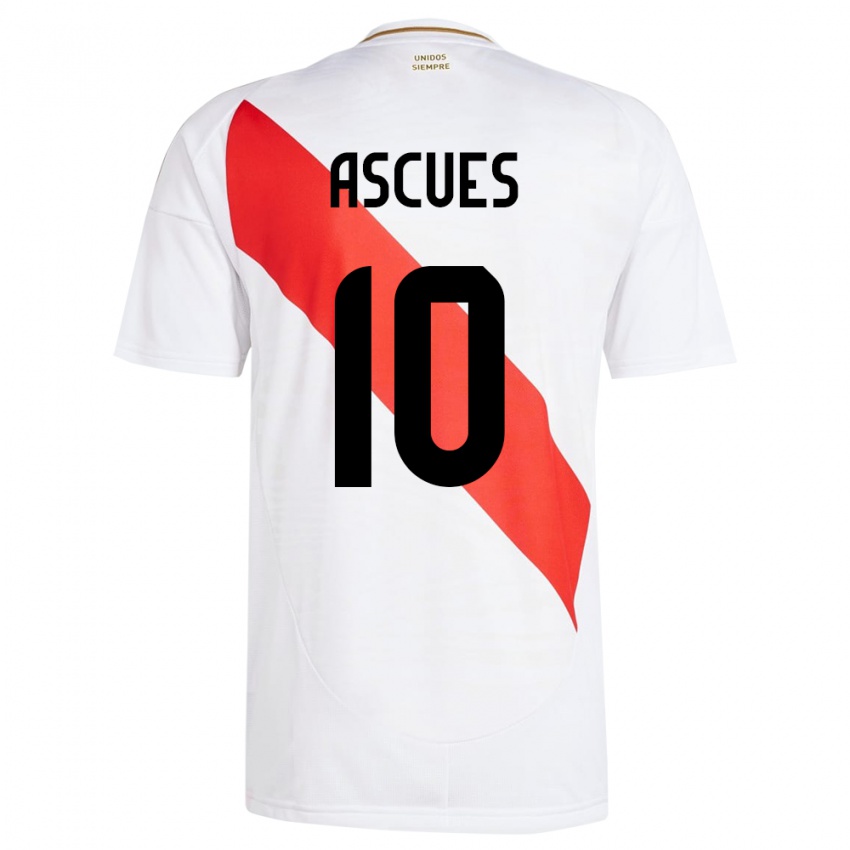 Niño Camiseta Perú Adrián Ascues #10 Blanco 1ª Equipación 24-26 La Camisa Perú