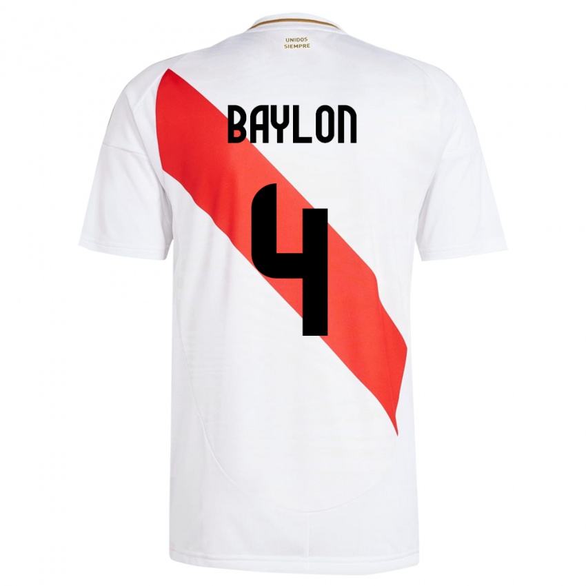 Niño Camiseta Perú Luis Baylón #4 Blanco 1ª Equipación 24-26 La Camisa Perú