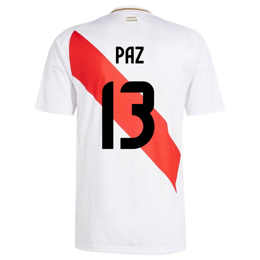 Niño Camiseta Perú Braidy Paz #13 Blanco 1ª Equipación 24-26 La Camisa Perú