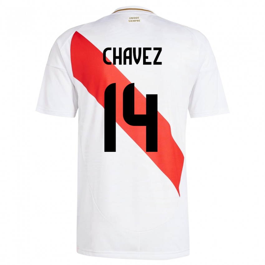 Niño Camiseta Perú Felipe Chávez #14 Blanco 1ª Equipación 24-26 La Camisa Perú