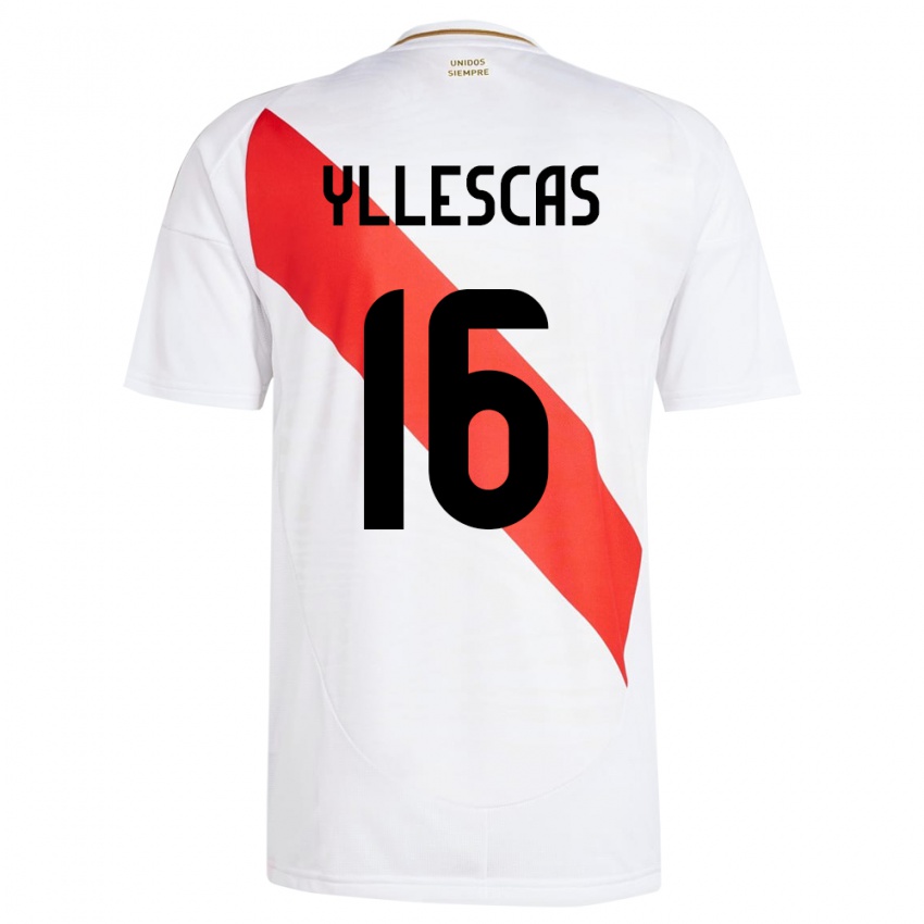 Niño Camiseta Perú Jhosenffer Yllescas #16 Blanco 1ª Equipación 24-26 La Camisa Perú