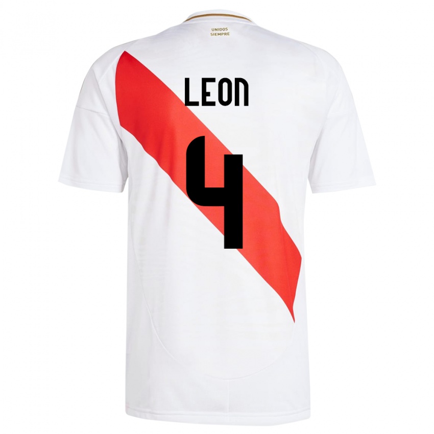 Niño Camiseta Perú Mía León #4 Blanco 1ª Equipación 24-26 La Camisa Perú