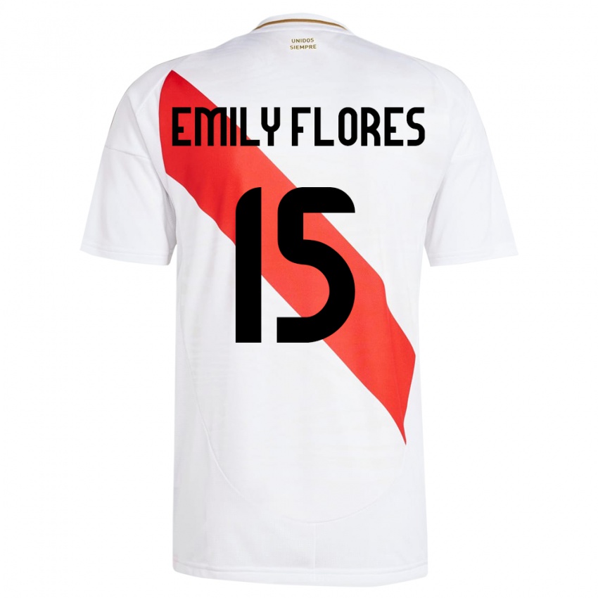 Niño Camiseta Perú Emily Flores #15 Blanco 1ª Equipación 24-26 La Camisa Perú