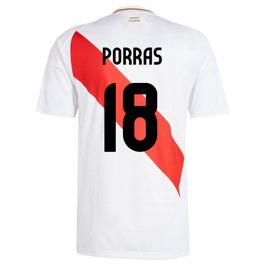 Niño Camiseta Perú Sashenka Porras #18 Blanco 1ª Equipación 24-26 La Camisa Perú