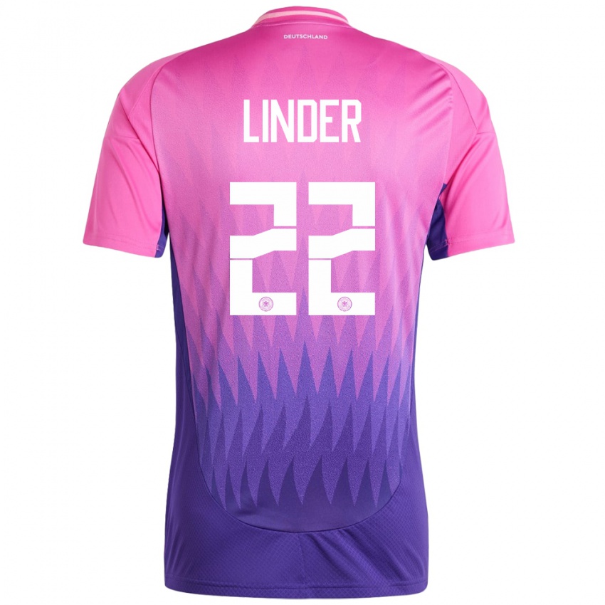 Niño Camiseta Alemania Sarai Linder #22 Rosado Morado 2ª Equipación 24-26 La Camisa Perú