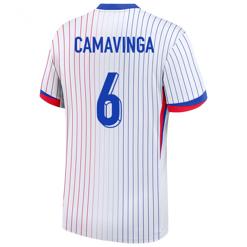 Niño Camiseta Francia Eduardo Camavinga #6 Blanco 2ª Equipación 24-26 La Camisa Perú