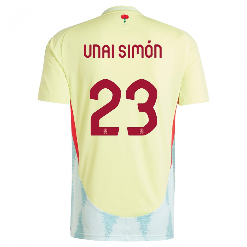 Niño Camiseta España Unai Simon #23 Amarillo 2ª Equipación 24-26 La Camisa Perú