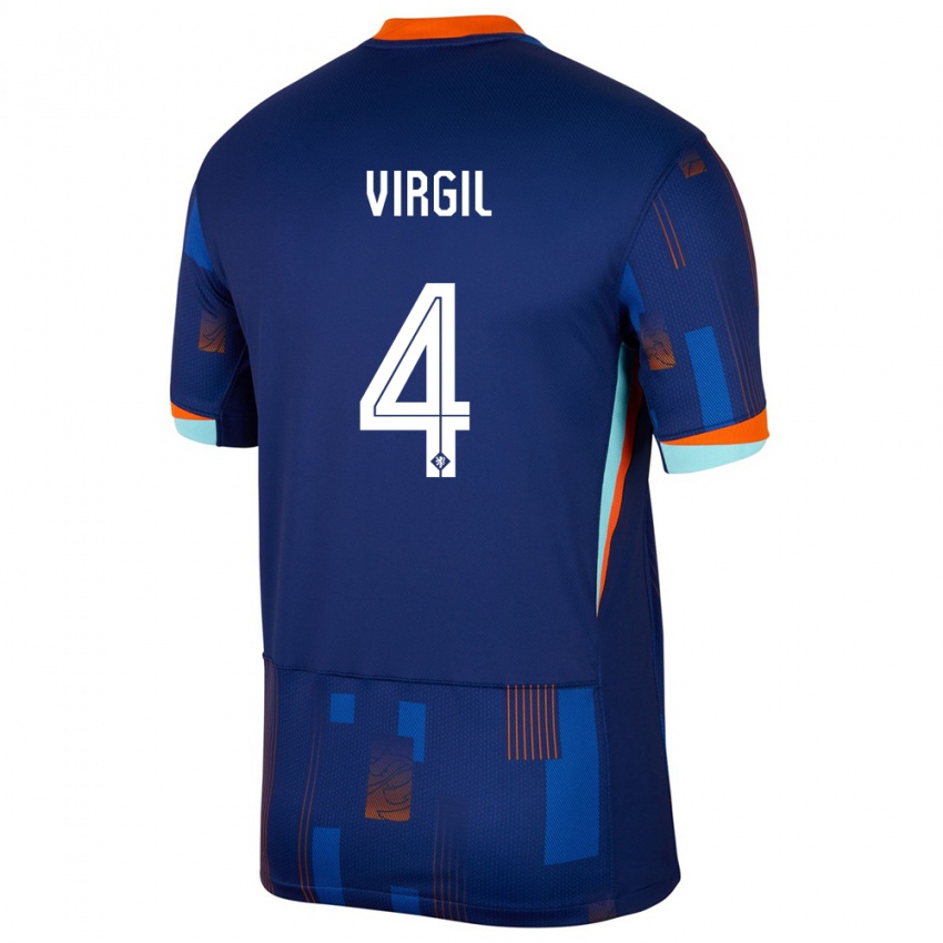 Niño Camiseta Países Bajos Virgil Van Dijk #4 Azul 2ª Equipación 24-26 La Camisa Perú