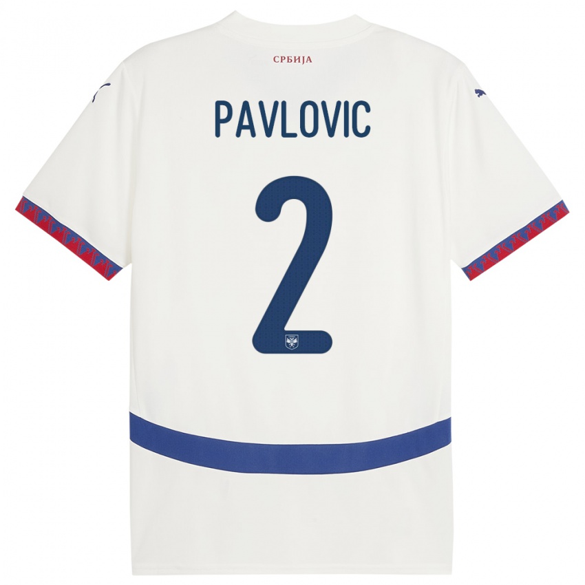 Niño Camiseta Serbia Strahinja Pavlovic #2 Blanco 2ª Equipación 24-26 La Camisa Perú