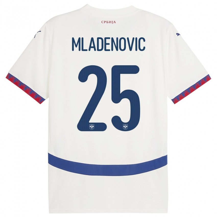 Niño Camiseta Serbia Filip Mladenovic #25 Blanco 2ª Equipación 24-26 La Camisa Perú