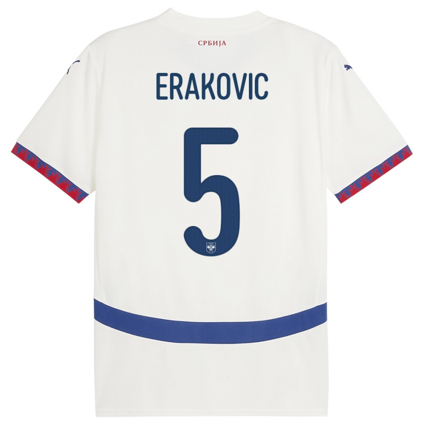 Niño Camiseta Serbia Strahinja Erakovic #5 Blanco 2ª Equipación 24-26 La Camisa Perú