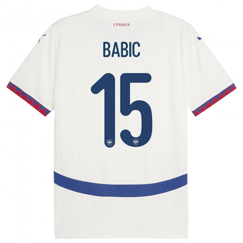 Niño Camiseta Serbia Srdjan Babic #15 Blanco 2ª Equipación 24-26 La Camisa Perú