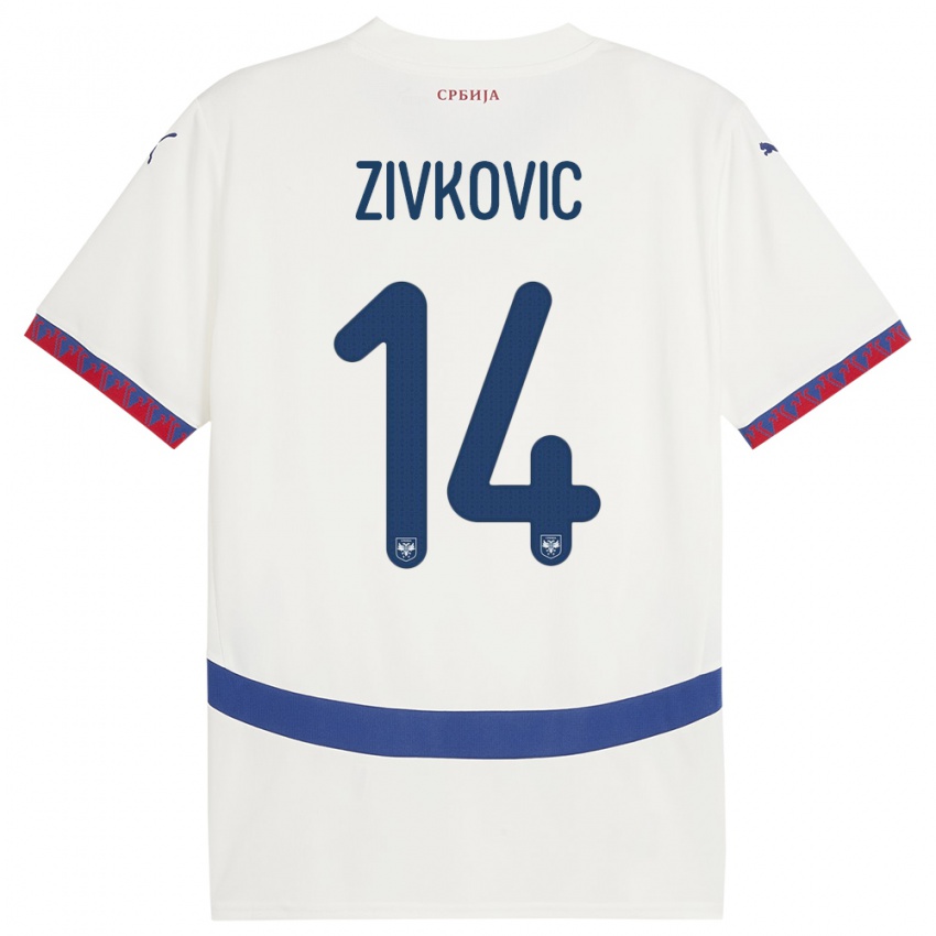 Niño Camiseta Serbia Andrija Zivkovic #14 Blanco 2ª Equipación 24-26 La Camisa Perú