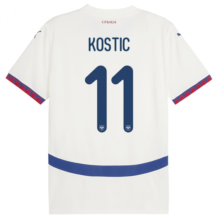 Niño Camiseta Serbia Filip Kostic #11 Blanco 2ª Equipación 24-26 La Camisa Perú