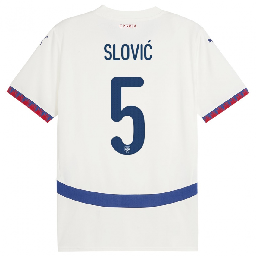 Niño Camiseta Serbia Violeta Slovic #5 Blanco 2ª Equipación 24-26 La Camisa Perú